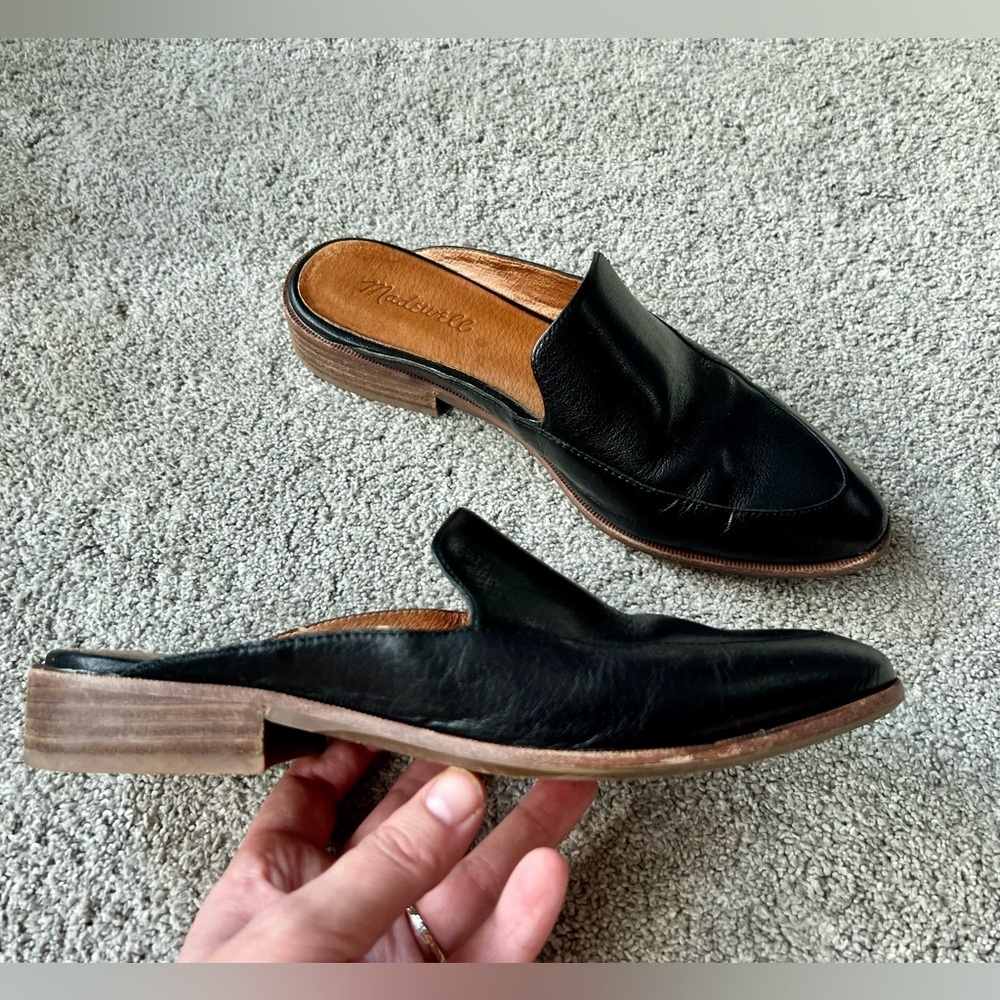 Madewell The Frances Size 8 Black Leather Skimmer Slip On Mules Loafer - Picture 2 of 6